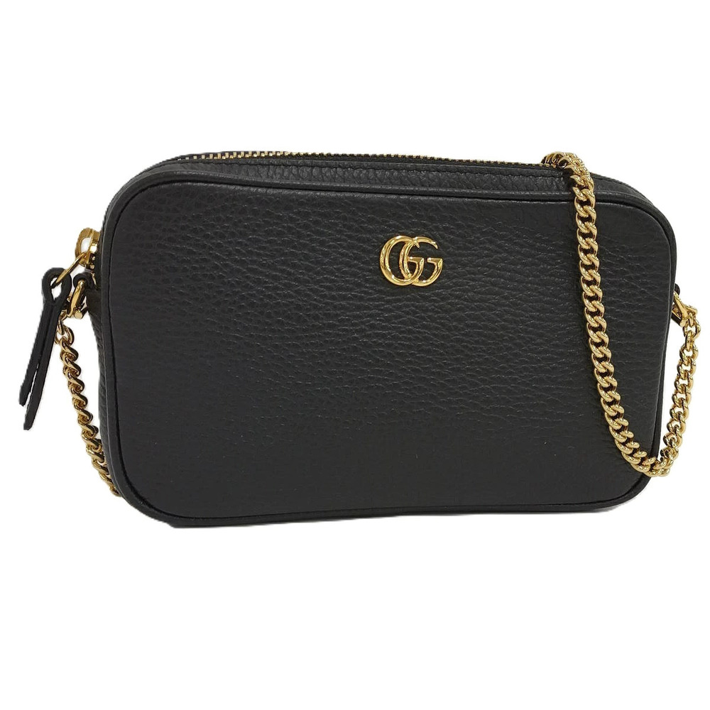 Gucci Chain Shoulder Bag GG Marmont Camera Leather Black